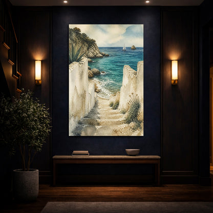 Mockup 4. Coastal Stone Stairs shown as canvas print
