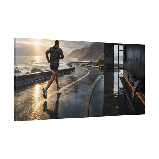 Main Mockup. Coastal Sunrise Runner shown as canvas print