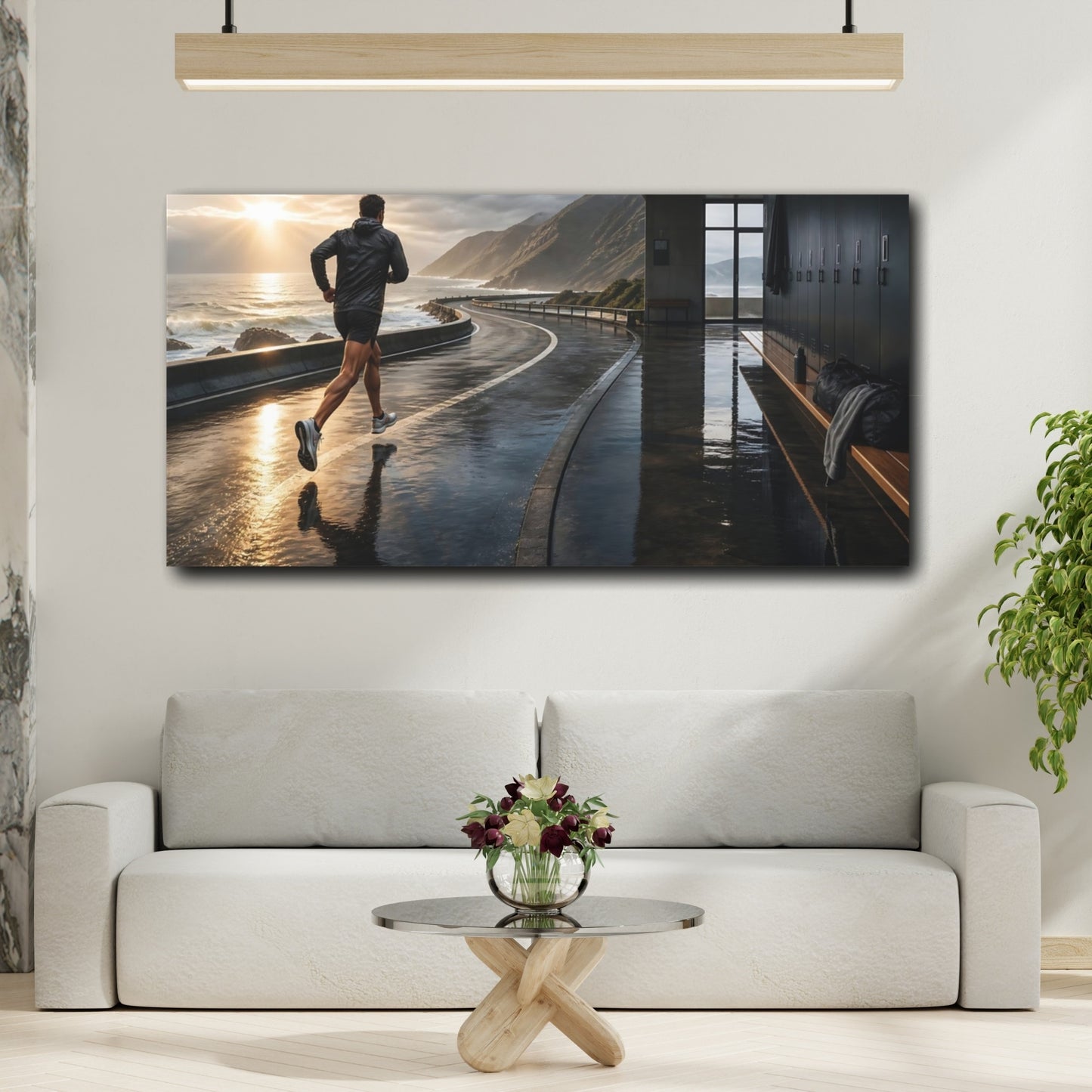 Mockup 2. Coastal Sunrise Runner shown as canvas print
