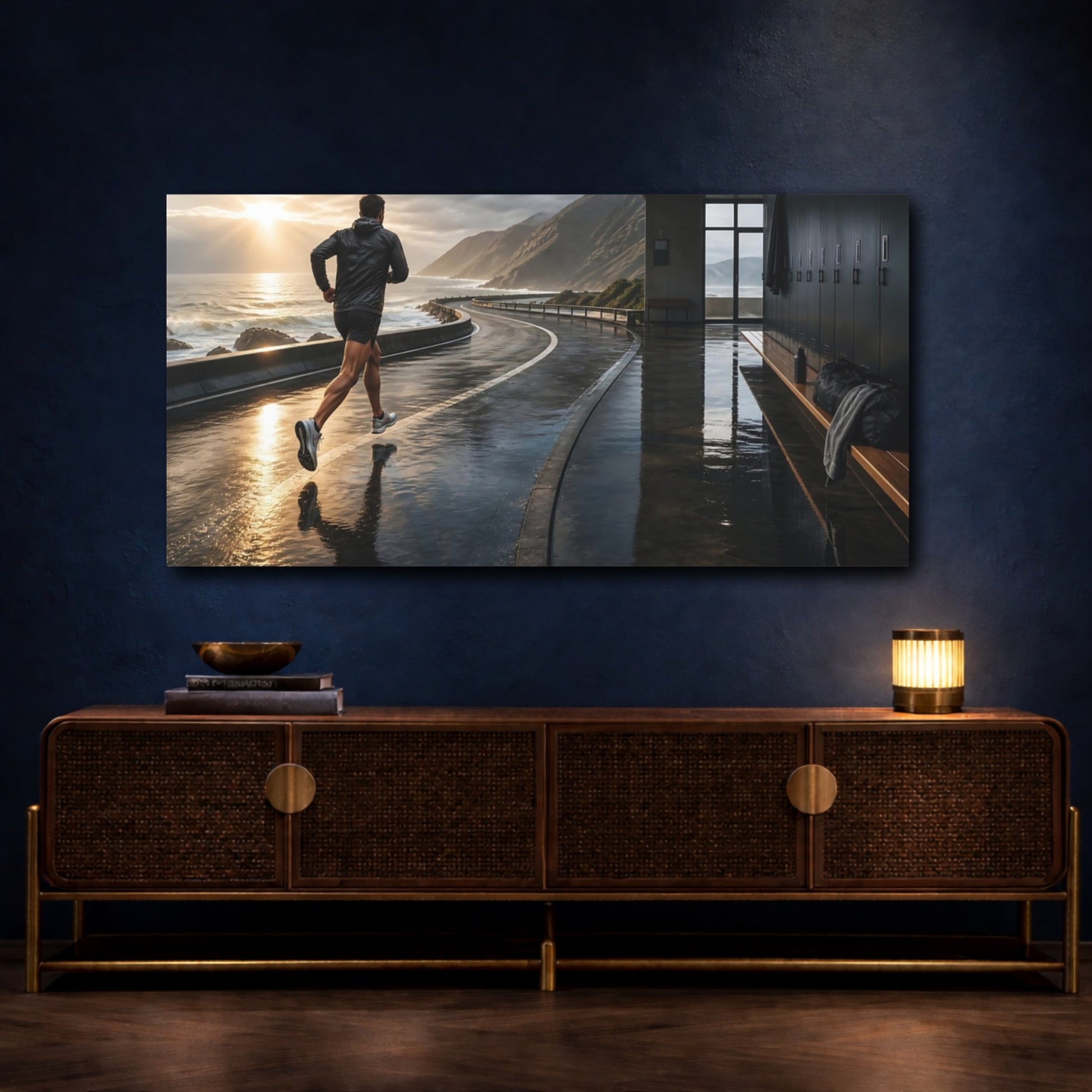 Mockup 4. Coastal Sunrise Runner shown as canvas print