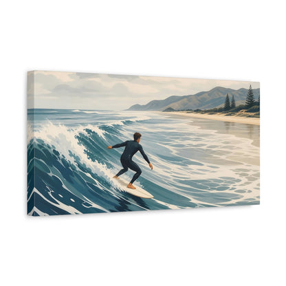 Side Mockup 3. Coastal Surf Ride shown as canvas print