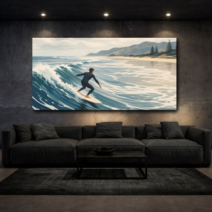 Mockup 3. Coastal Surf Ride shown as canvas print