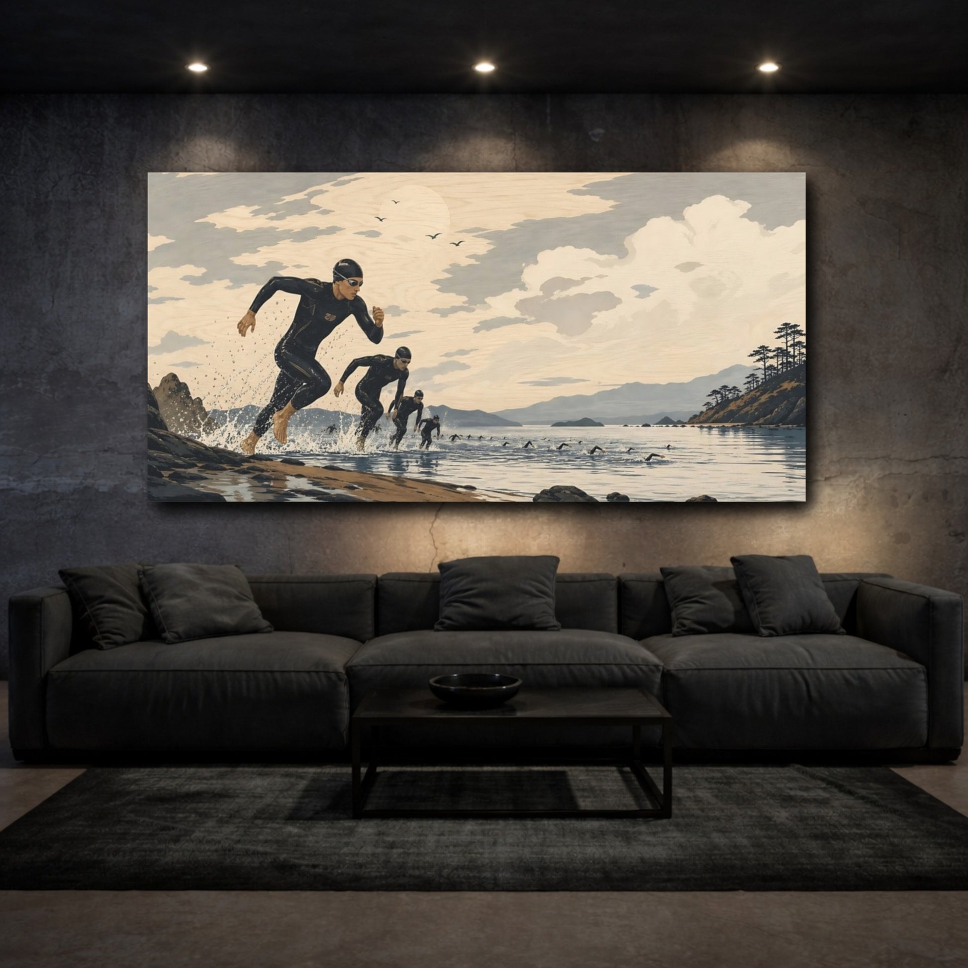 Mockup 3. Coastal Swim Race shown as canvas print