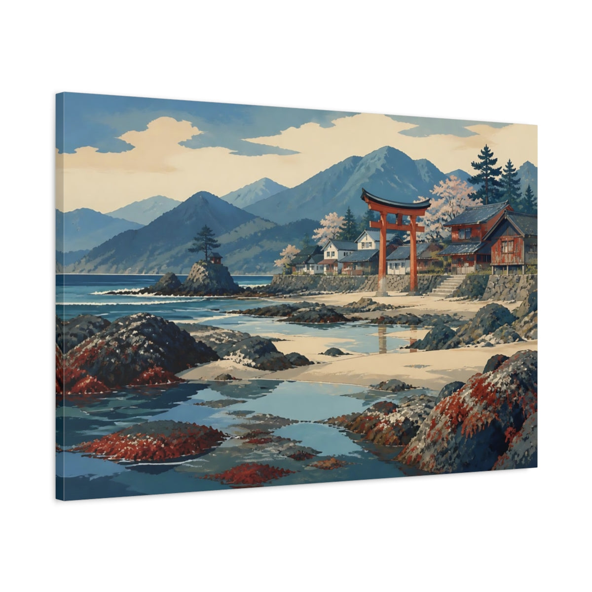 Main Mockup. Coastal Torii And Tide Pools shown as canvas print