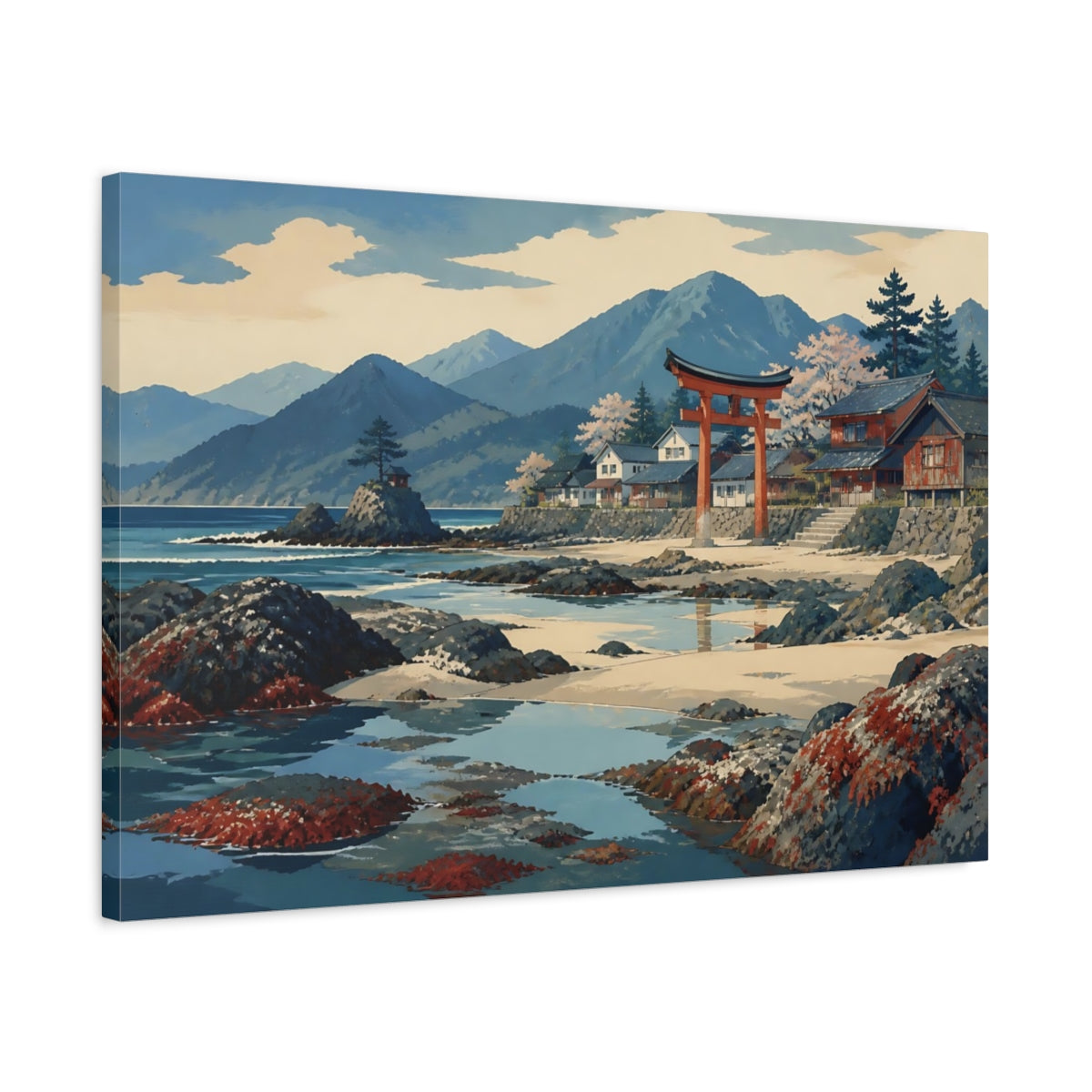 Side Mockup 2. Coastal Torii And Tide Pools shown as canvas print