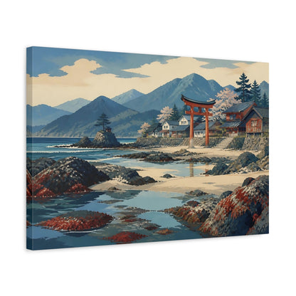 Side Mockup 3. Coastal Torii And Tide Pools shown as canvas print