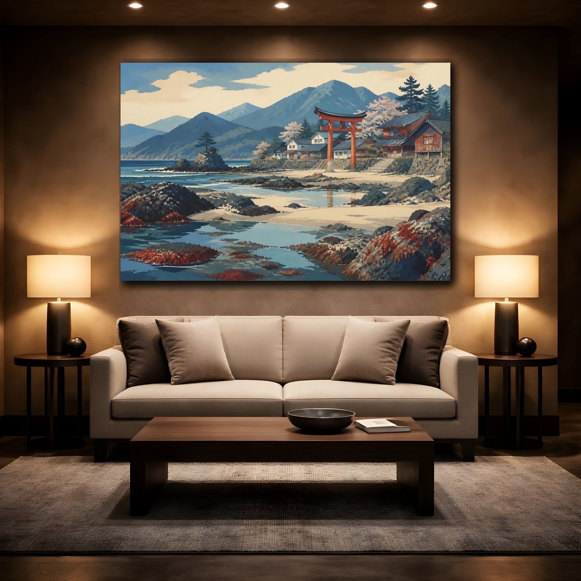 Mockup 2. Coastal Torii And Tide Pools shown as canvas print