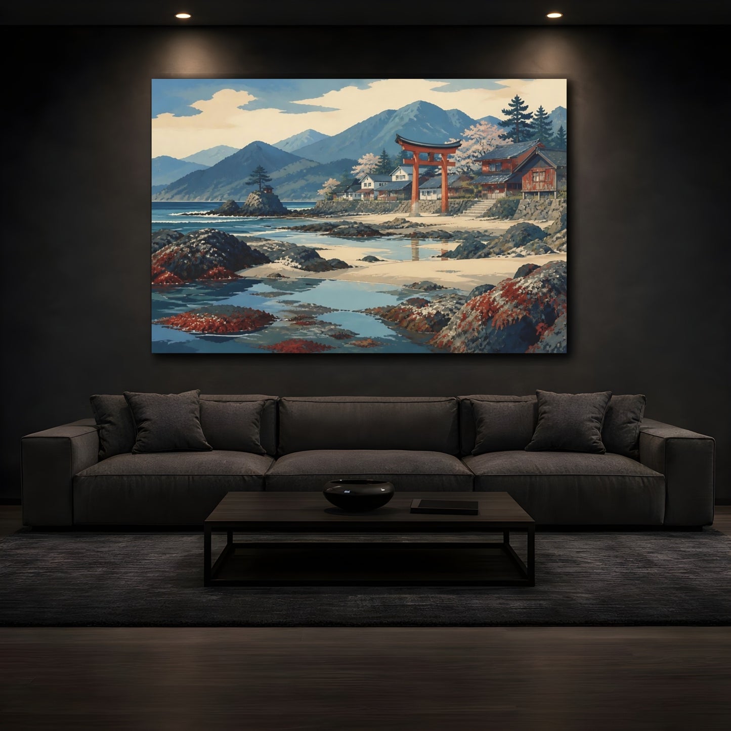 Mockup 3. Coastal Torii And Tide Pools shown as canvas print