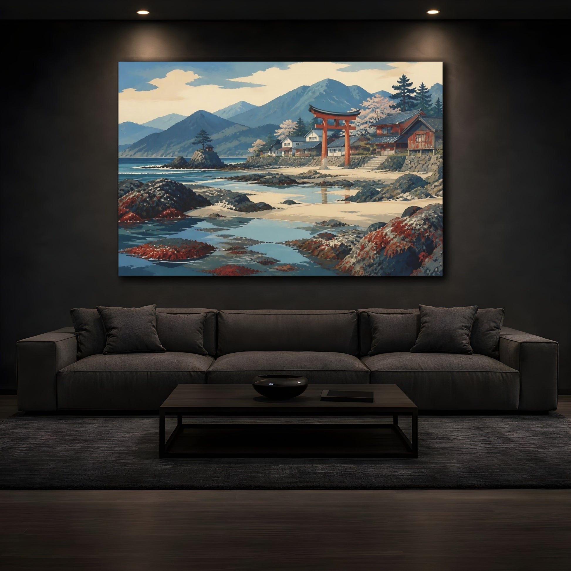 Mockup 3. Coastal Torii And Tide Pools shown as canvas print