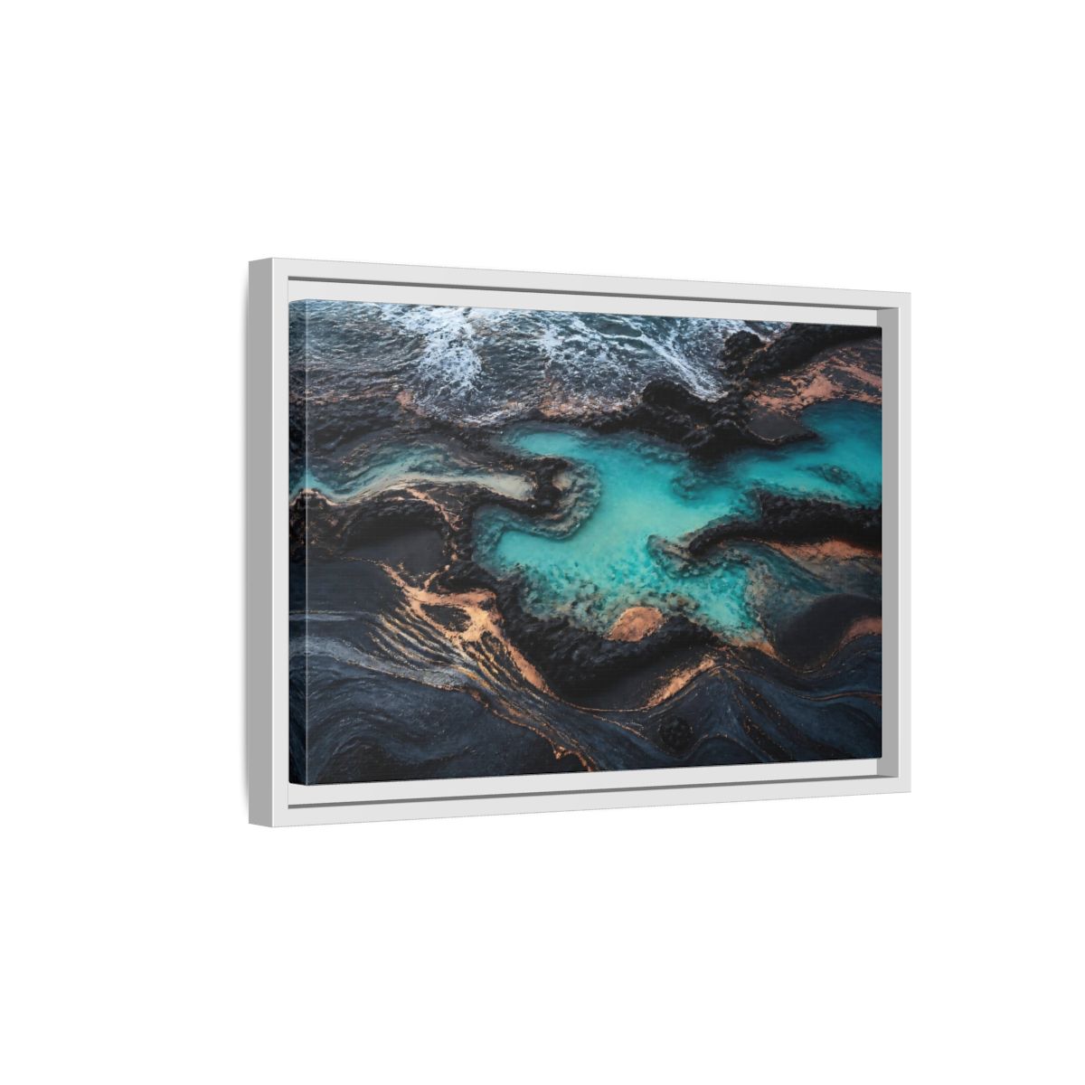 Side Mockup 4. Coastal Turquoise Tide Pool shown as framed canvas print