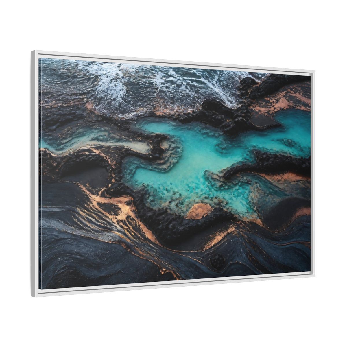 Side Mockup 7. Coastal Turquoise Tide Pool shown as framed canvas print