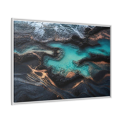 Side Mockup 7. Coastal Turquoise Tide Pool shown as framed canvas print
