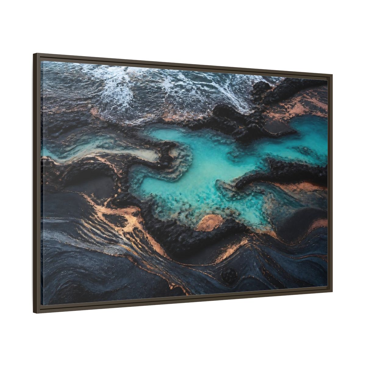 Side Mockup 8. Coastal Turquoise Tide Pool shown as framed canvas print