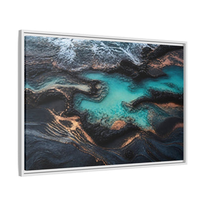 Side Mockup 9. Coastal Turquoise Tide Pool shown as framed canvas print