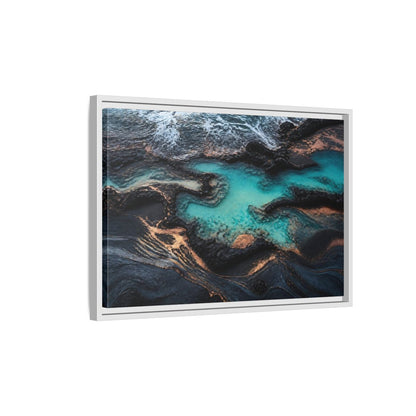 Side Mockup 1. Coastal Turquoise Tide Pool shown as framed canvas print