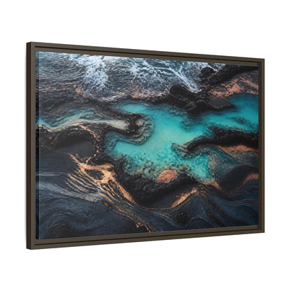 Side Mockup 11. Coastal Turquoise Tide Pool shown as framed canvas print