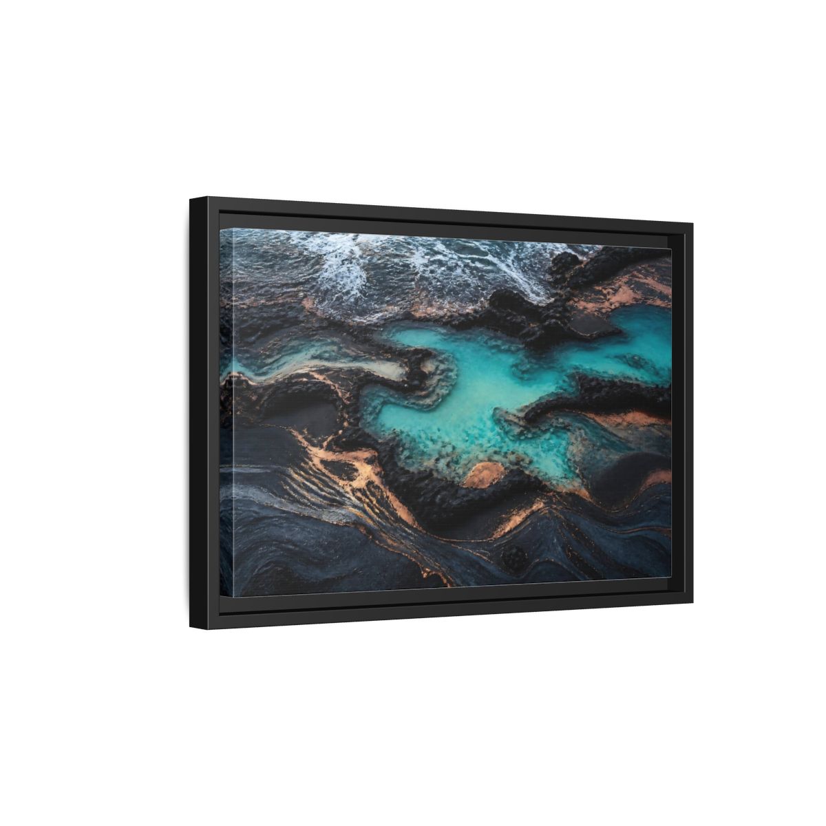 Side Mockup 6. Coastal Turquoise Tide Pool shown as framed canvas print