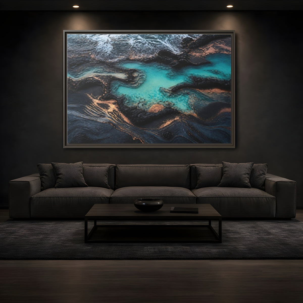 Mockup 3. Coastal Turquoise Tide Pool shown as framed canvas print