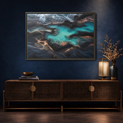 Mockup 4. Coastal Turquoise Tide Pool shown as framed canvas print
