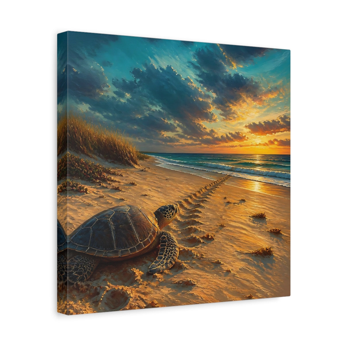 Side Mockup 7. Coastal Turtle At Sunset shown as canvas print