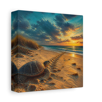 Side Mockup 2. Coastal Turtle At Sunset shown as canvas print