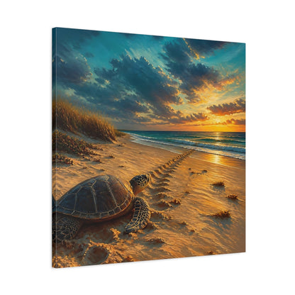 Side Mockup 3. Coastal Turtle At Sunset shown as canvas print