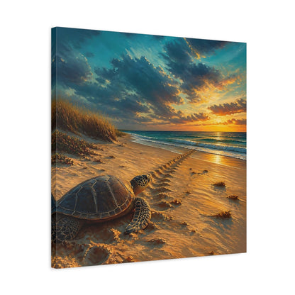 Side Mockup 4. Coastal Turtle At Sunset shown as canvas print