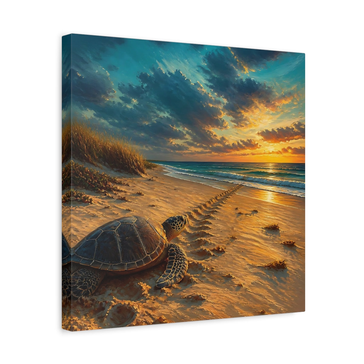 Side Mockup 6. Coastal Turtle At Sunset shown as canvas print