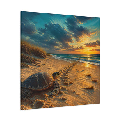 Side Mockup 1. Coastal Turtle At Sunset shown as canvas print
