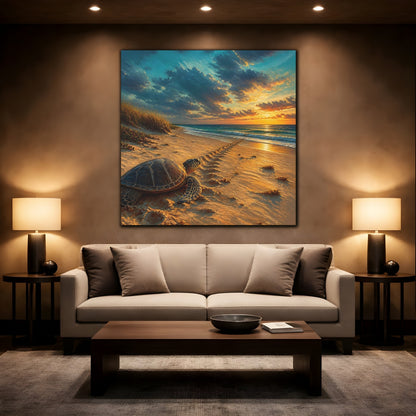 Mockup 2. Coastal Turtle At Sunset shown as canvas print