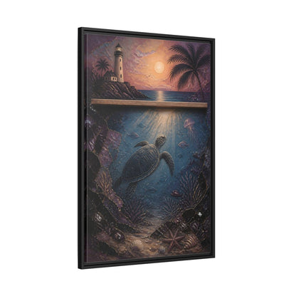 Side Mockup 13. Coastal Turtle Lighthouse shown as framed canvas print