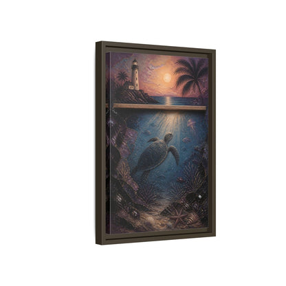 Side Mockup 5. Coastal Turtle Lighthouse shown as framed canvas print