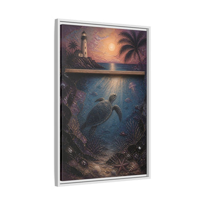 Side Mockup 10. Coastal Turtle Lighthouse shown as framed canvas print