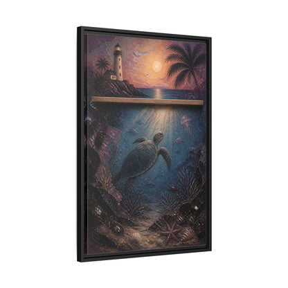 Side Mockup 14. Coastal Turtle Lighthouse shown as framed canvas print