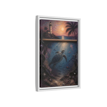 Side Mockup 4. Coastal Turtle Lighthouse shown as framed canvas print