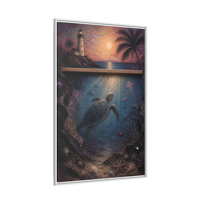 Side Mockup 7. Coastal Turtle Lighthouse shown as framed canvas print