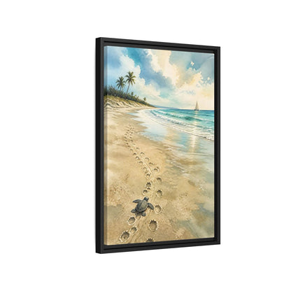 Side Mockup 3. Coastal Turtle Tracks shown as framed canvas print