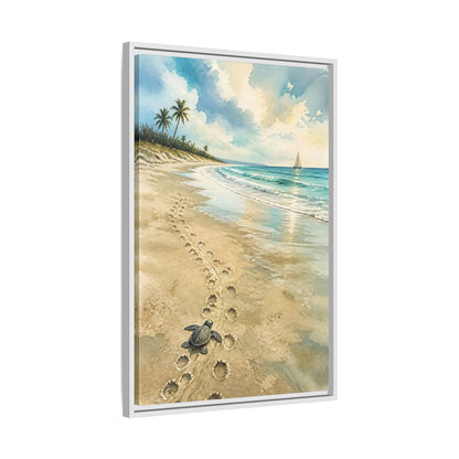 Side Mockup 10. Coastal Turtle Tracks shown as framed canvas print
