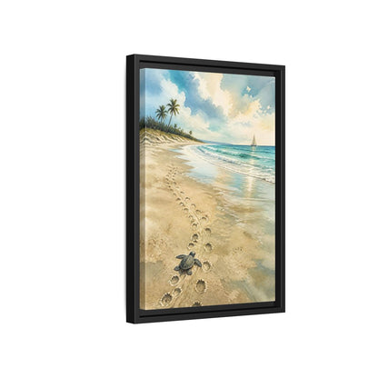 Side Mockup 6. Coastal Turtle Tracks shown as framed canvas print