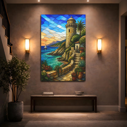 Mockup 2. Coastal Watchtower Vista shown as canvas print