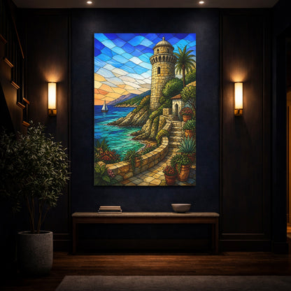 Mockup 4. Coastal Watchtower Vista shown as canvas print