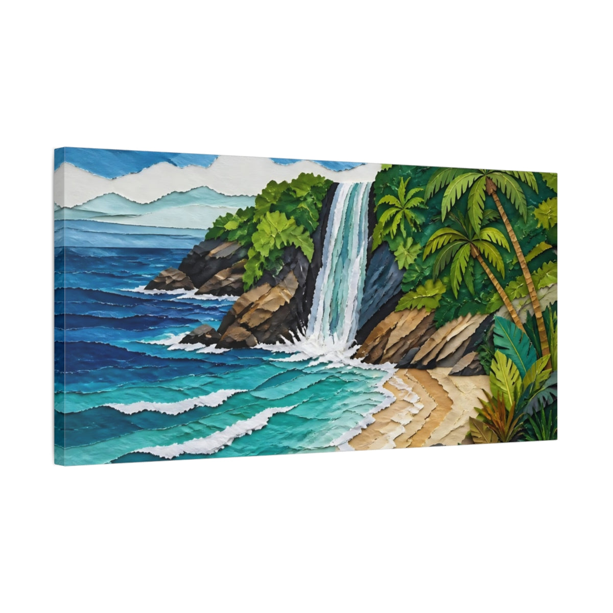 Side Mockup 1. Coastal Waterfall Cove shown as canvas print