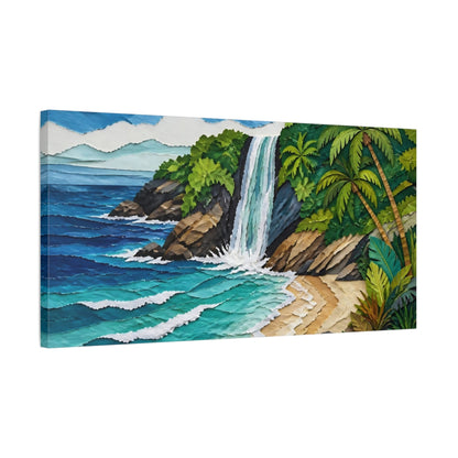 Side Mockup 1. Coastal Waterfall Cove shown as canvas print