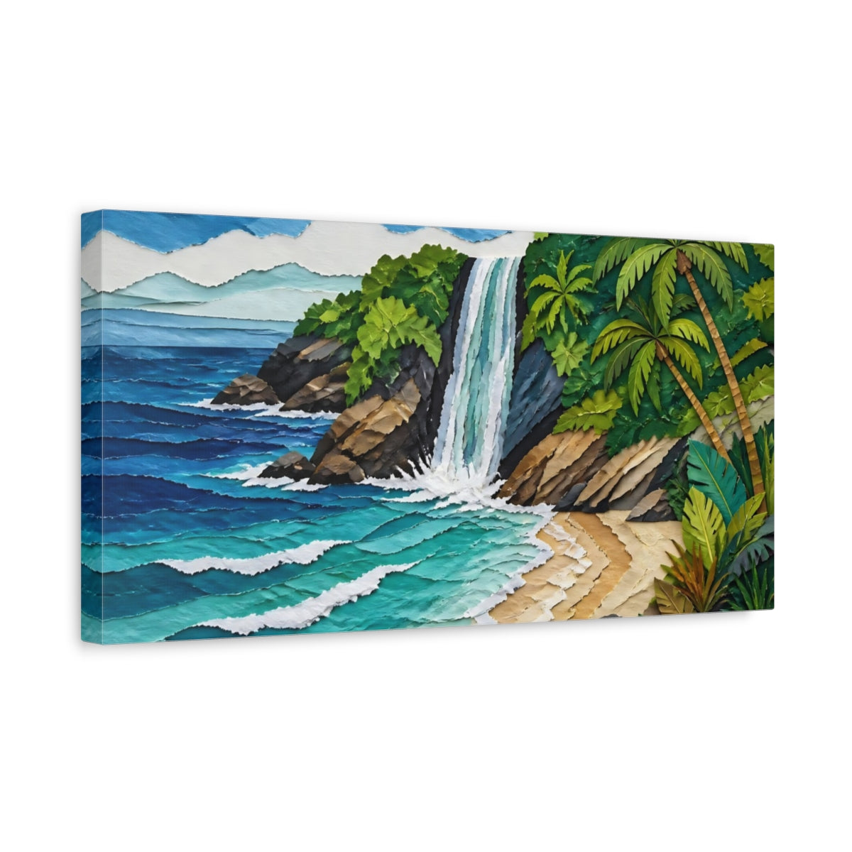 Side Mockup 3. Coastal Waterfall Cove shown as canvas print