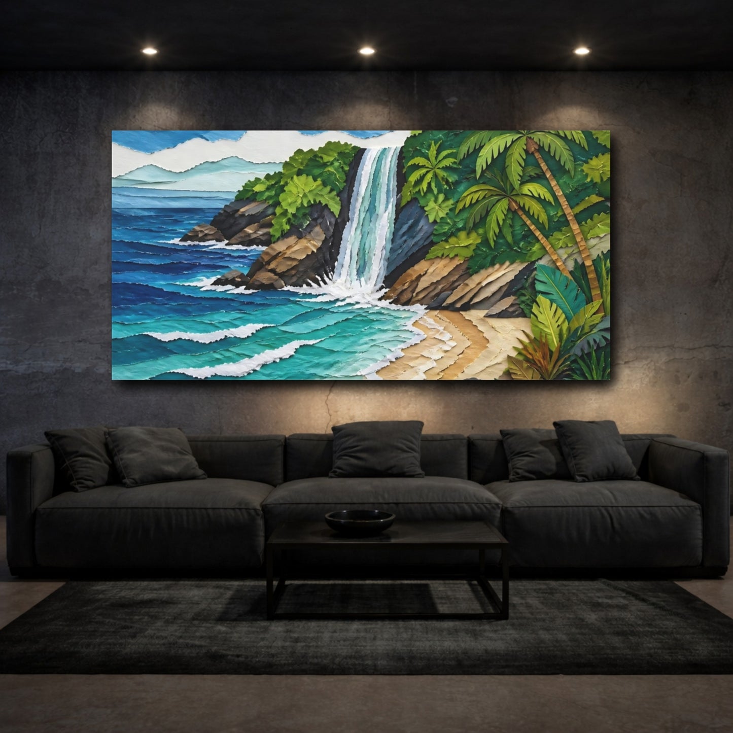 Mockup 3. Coastal Waterfall Cove shown as canvas print