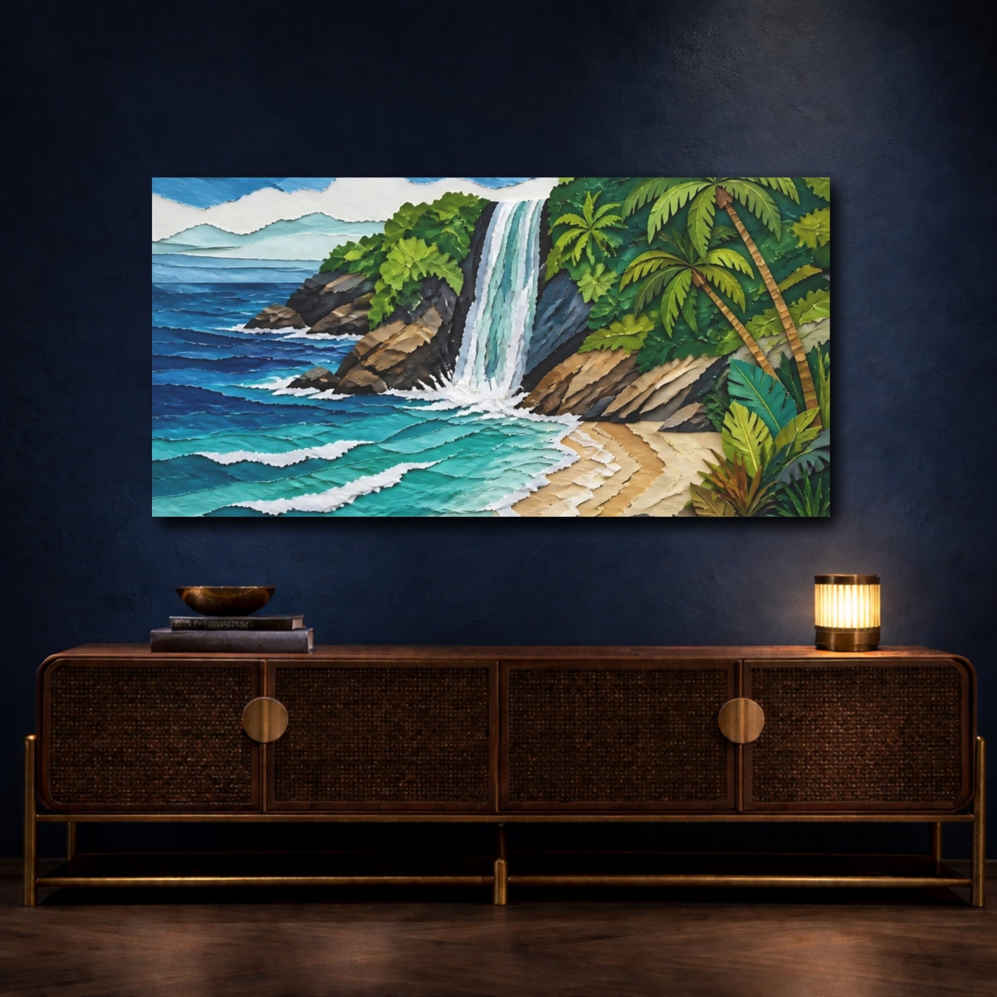 Mockup 4. Coastal Waterfall Cove shown as canvas print