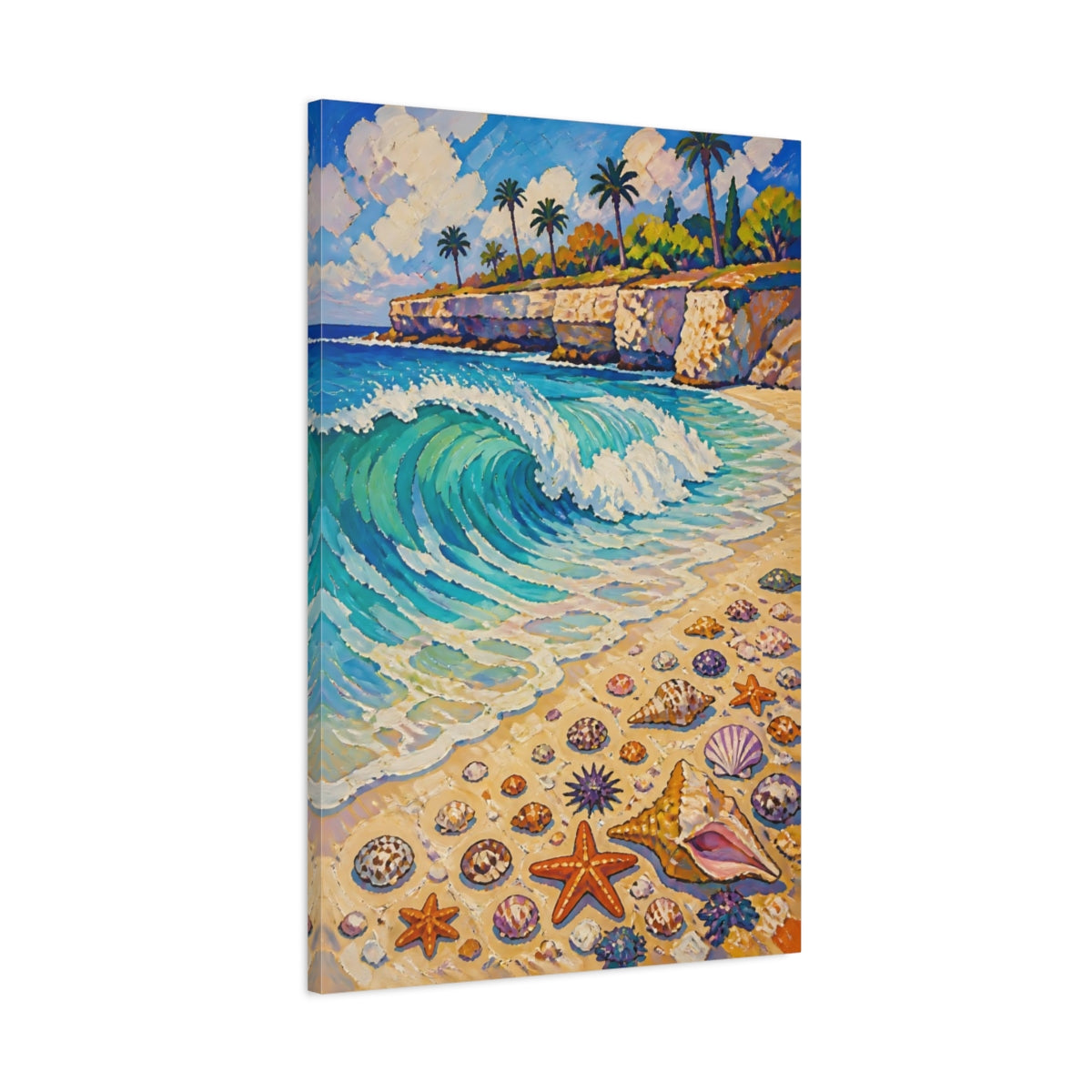 Main Mockup. Coastal Wave With Shells shown as canvas print
