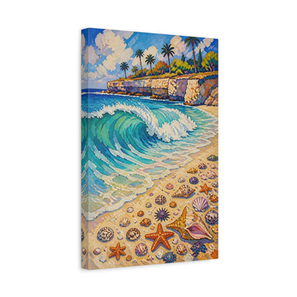 Side Mockup 4. Coastal Wave With Shells shown as canvas print