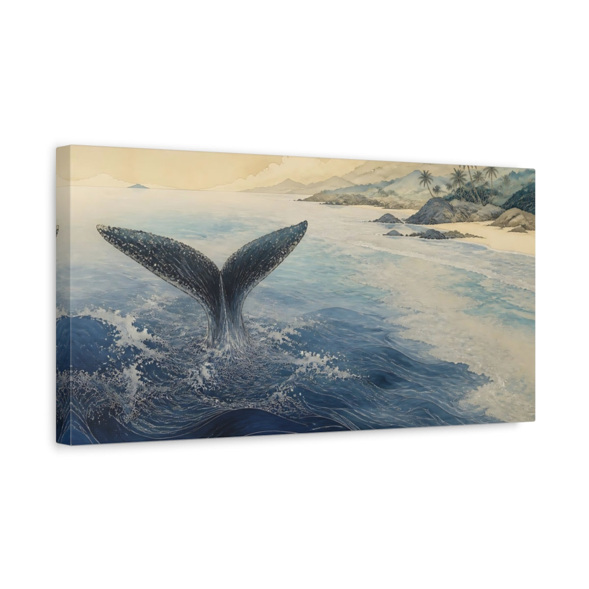 Side Mockup 3. Coastal Whale Tail shown as canvas print