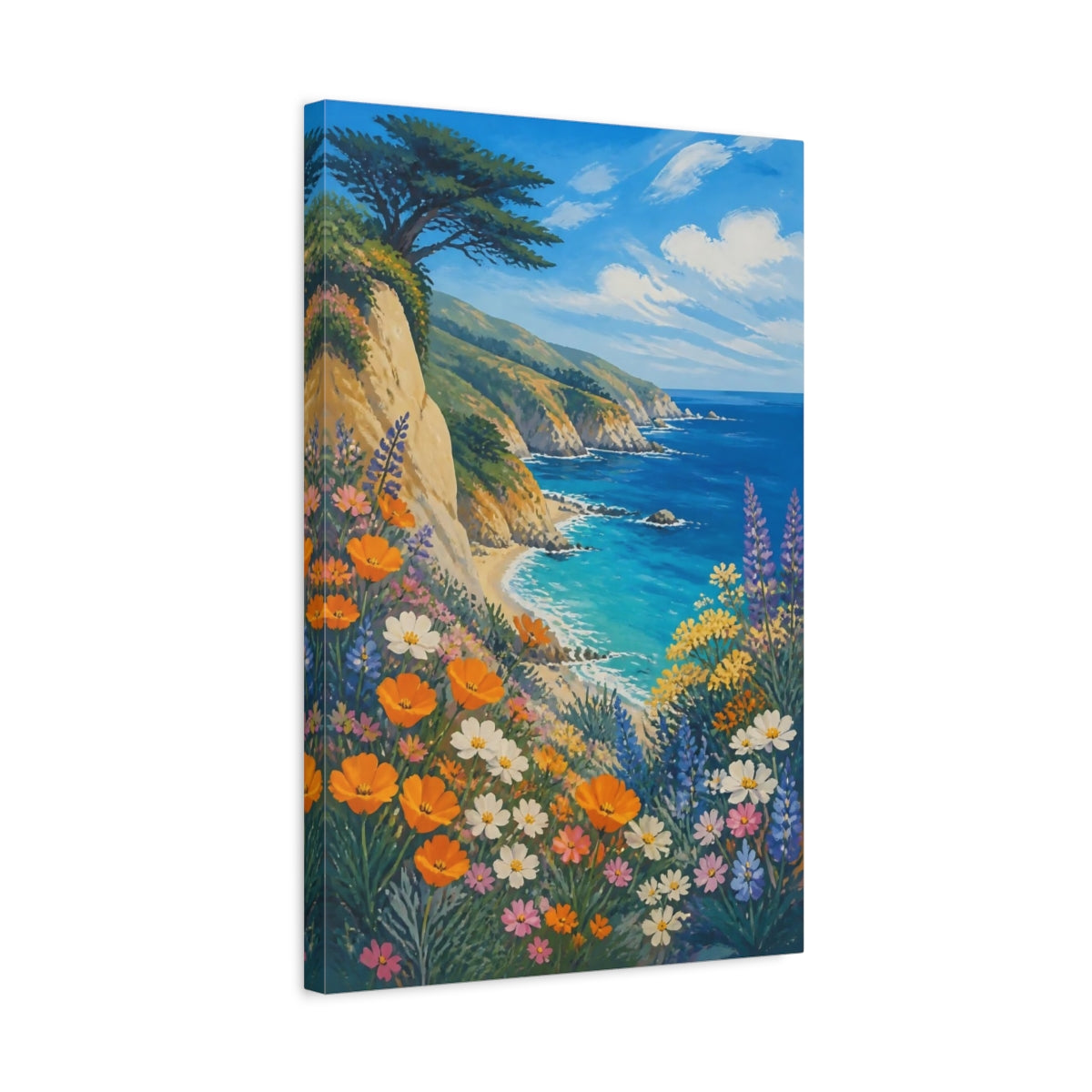 Side Mockup 3. Coastal Wildflower Cliff shown as canvas print